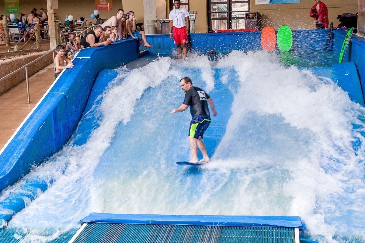 The flow rider at the H2Oooohh!! Waterpark at the Split Rock Resort.