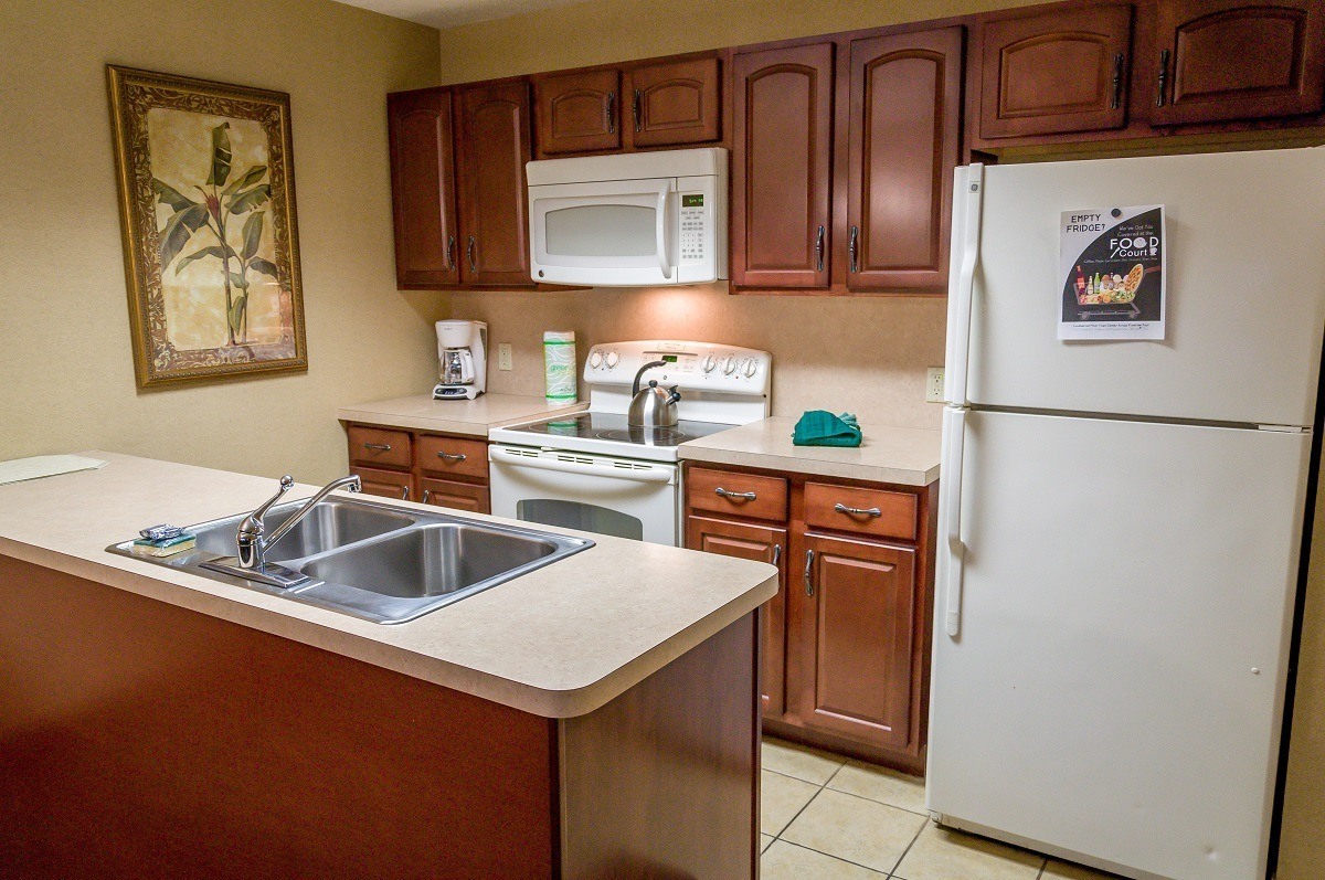 Kitchen in our one-bedroom suite at the Split Rock Resort.
