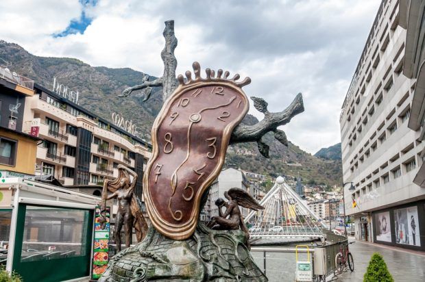 This Dali-inspired sculpture in downtown Andorra la Vella captures visitor's interest.