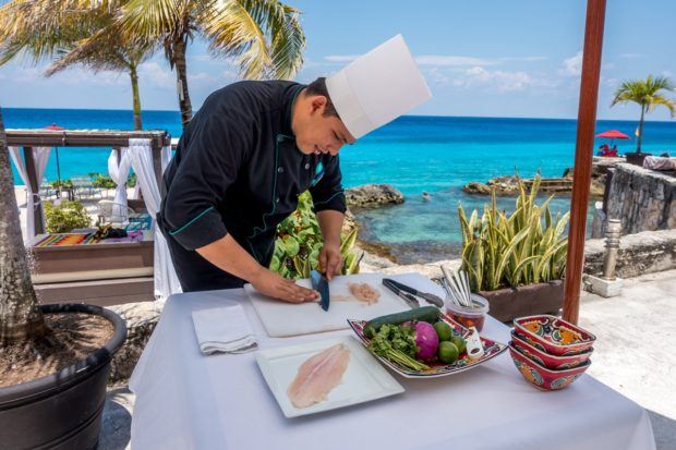 The Hotel B's chef does ceviche making demonstrations that also serve as lunch.