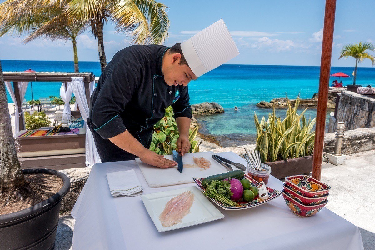 The Hotel B's chef does ceviche making demonstrations that also serve as lunch.