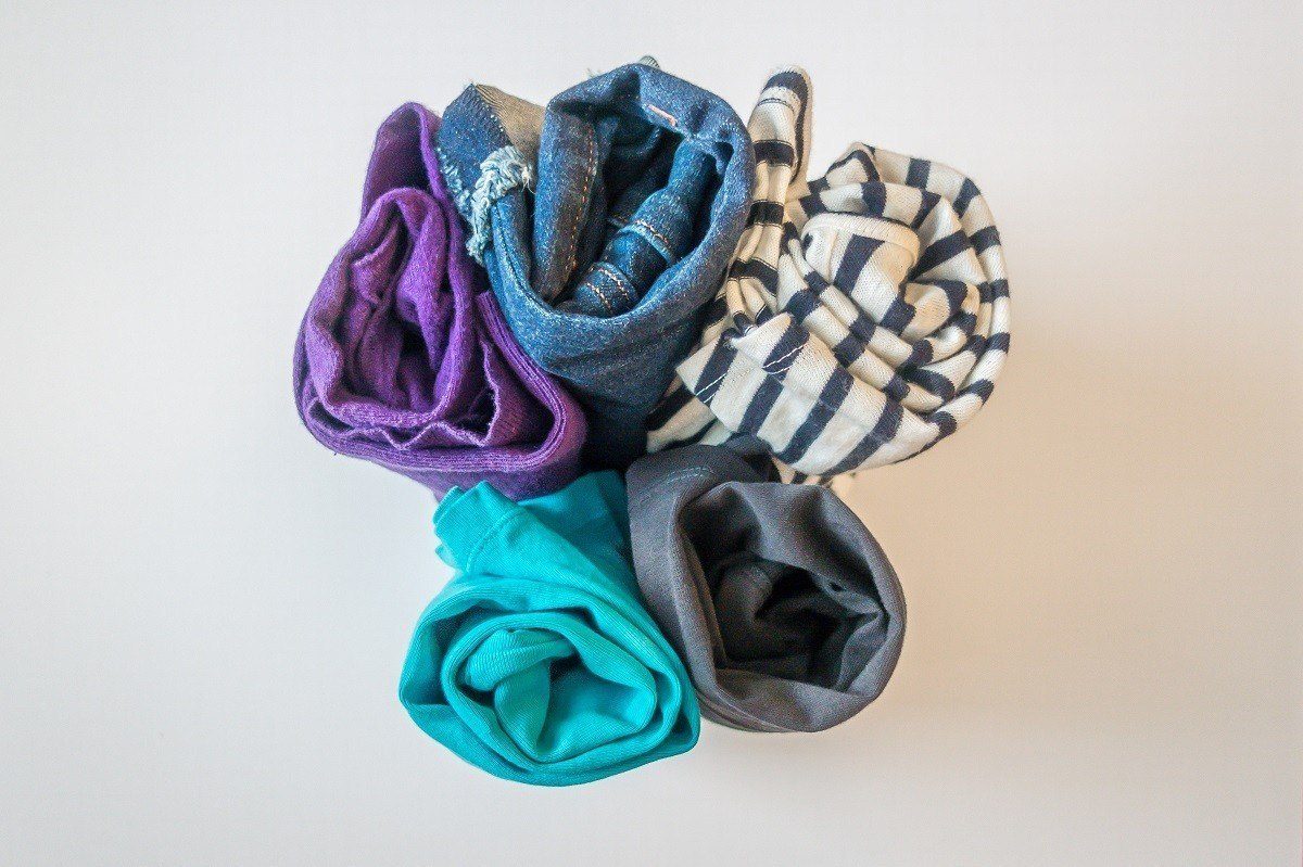 Clothes rolled for packing