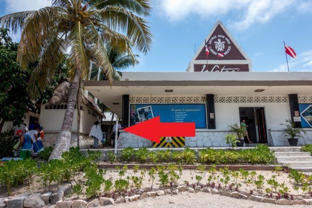 Walk through the Akumal dive shop to get to the beach