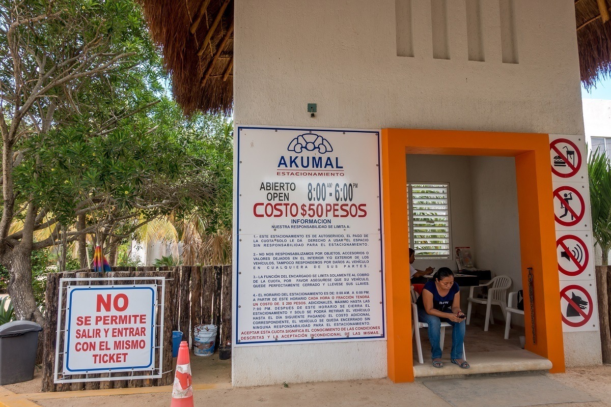 The parking area on the left as you enter Akumal
