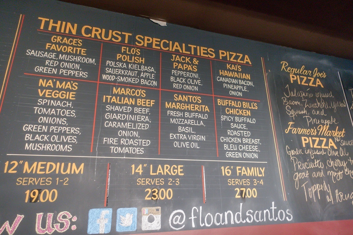 The menu at Flo and Santo's in Chicago