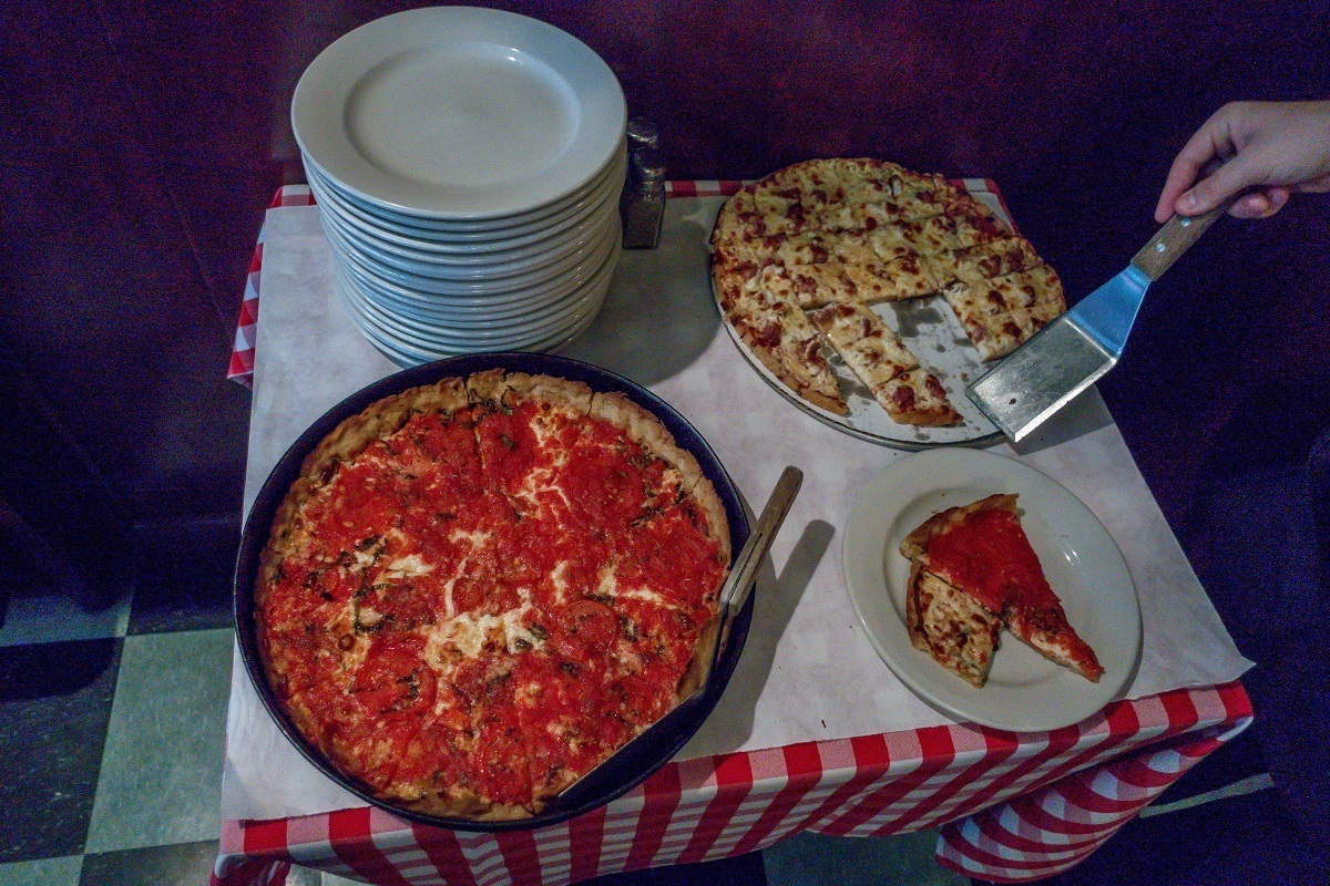 Deep-dish and thin crust are two of the kinds of pizza you can try on a food tour with Chicago Pizza Tours