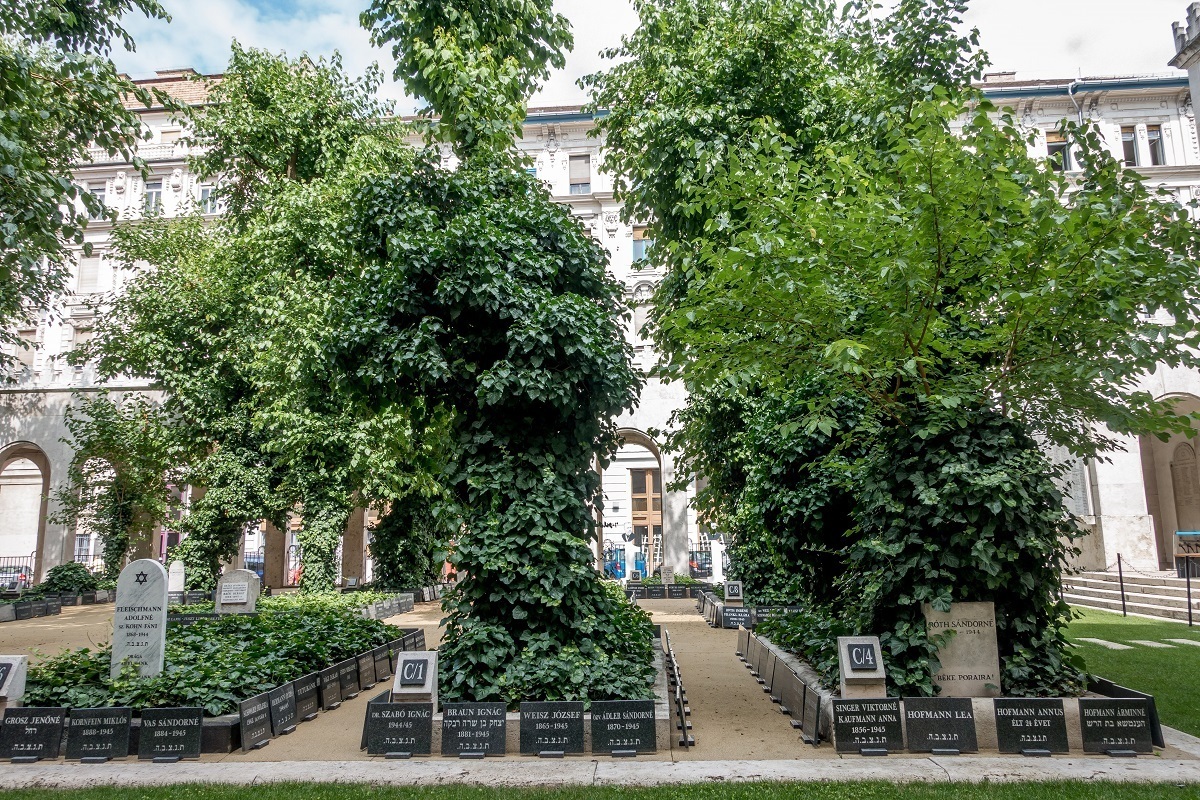 Headstones and trees in burial ground adjacent to the Great Synagogue