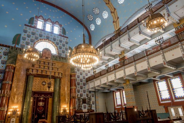 The charming Kazinczy Street Synagogue is the religious center for Orthodox Jews in Budapest, Hungary