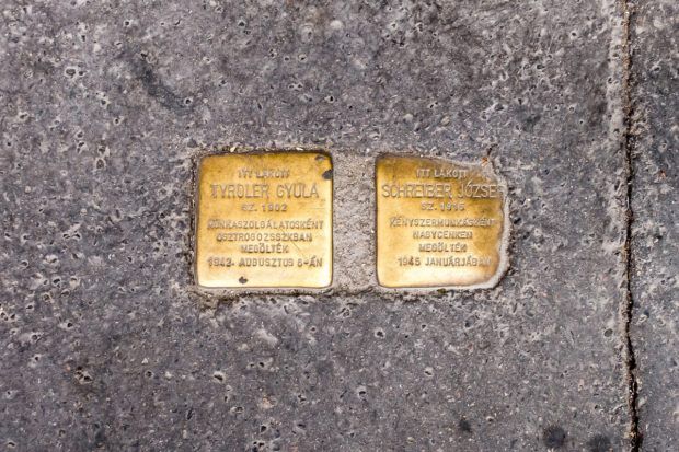 Memorial plaques at the homes of Jewish former residents of Budapest
