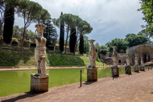 Statues lining the Canopus pool at Hadrian's Villa in Italy