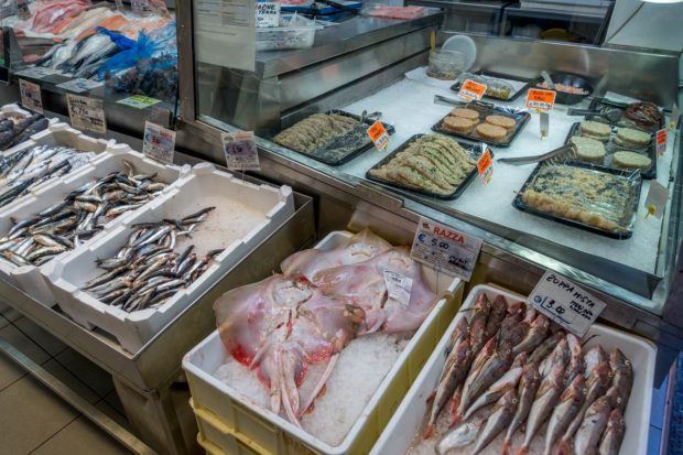 One of the Bologna markets that specializes in seafood
