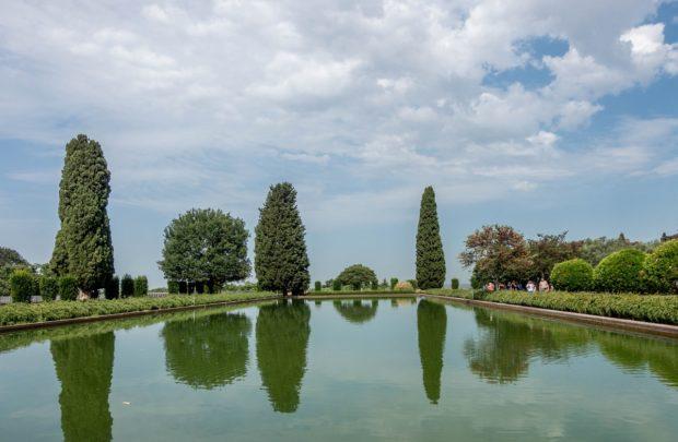 The Pecile, one of the pools at Hadrian's Villa, a UNESCO World Heritage Site, in Tivoli, Italy