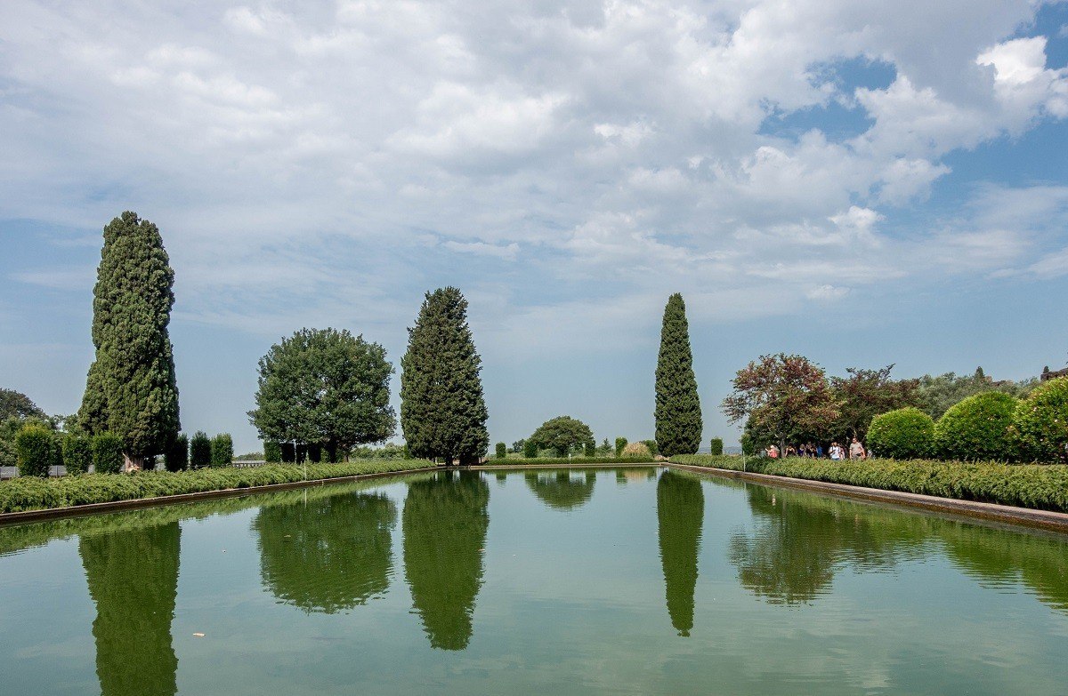The Pecile, one of the pools at Hadrian's Villa, a UNESCO World Heritage Site, in Tivoli, Italy