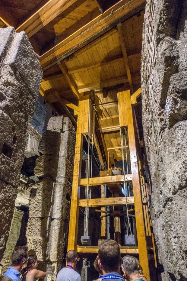 Animals and people were delivered to the Colosseum's floor with a system of pulleys