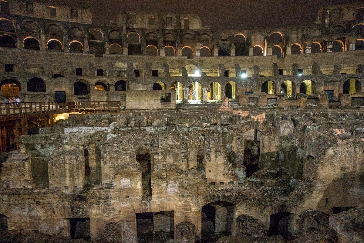 Stone arches above and below ground at the Colosseum