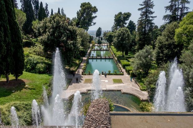 The gardens and water features at Villa d'Este in Tivoli, Italy