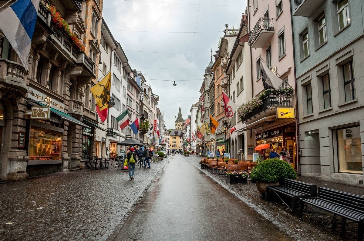 A highlight of the Zurich walking tour is medieval Rennweg Street with its cafes and artisan stores.