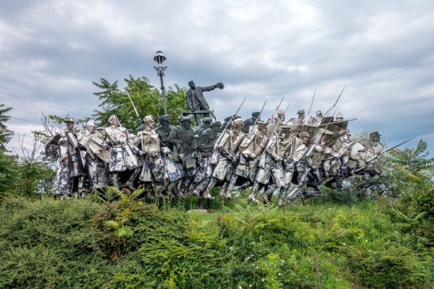 The large Bela Kun Memorial is just one of the great Communist monuments on display at Budapest's Memento Park