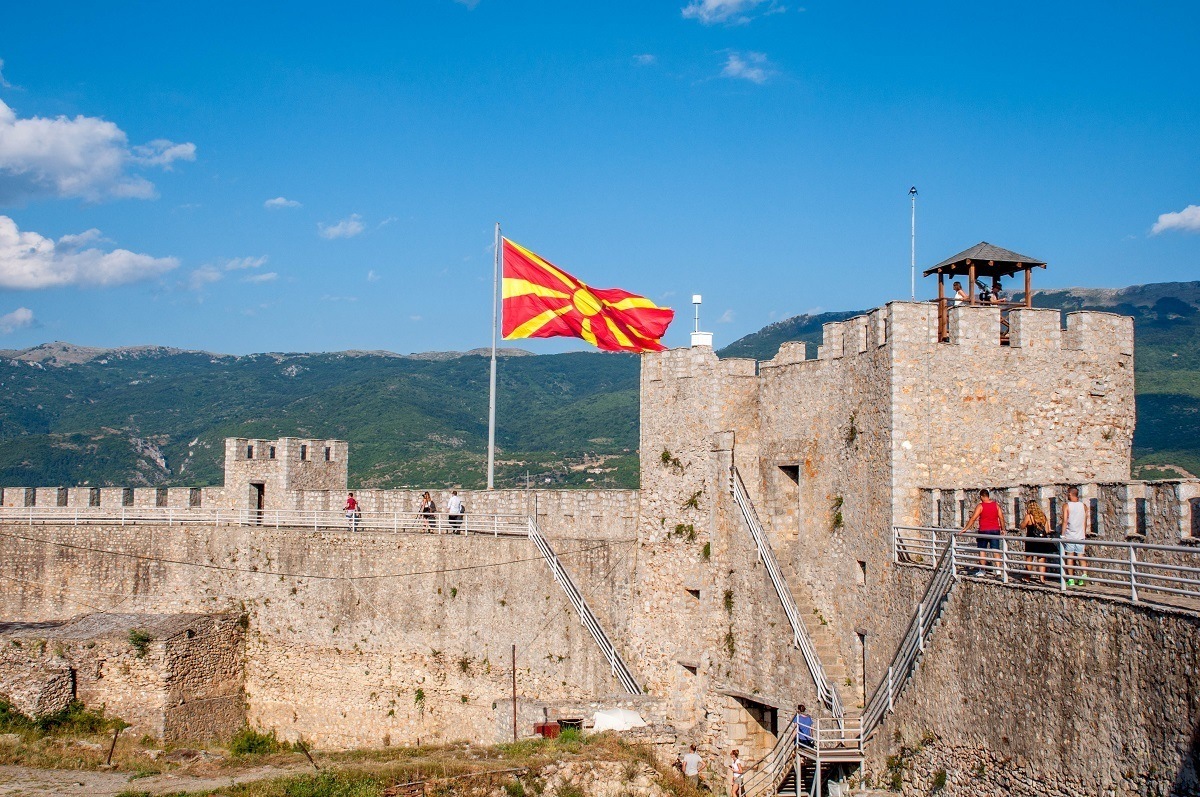Exploring the walls of Samuil's Fortress in Lake Ohrid, Macedonia.