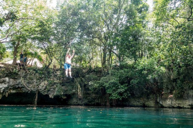 My zip line accident at the Cenote Verde Lucero on Riviera Maya's Cenote Trail.