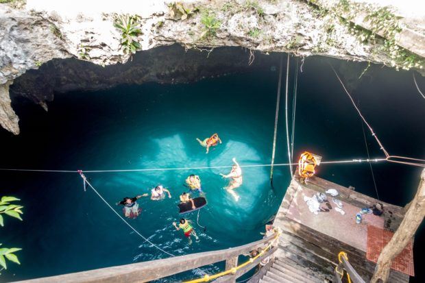 Looking down into the closed Cenote la Noria.