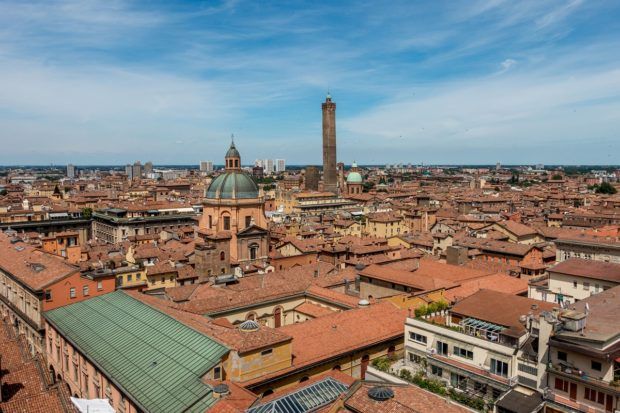 The rooftops of Bologna, Italy, from the Basilica of San Petronio
