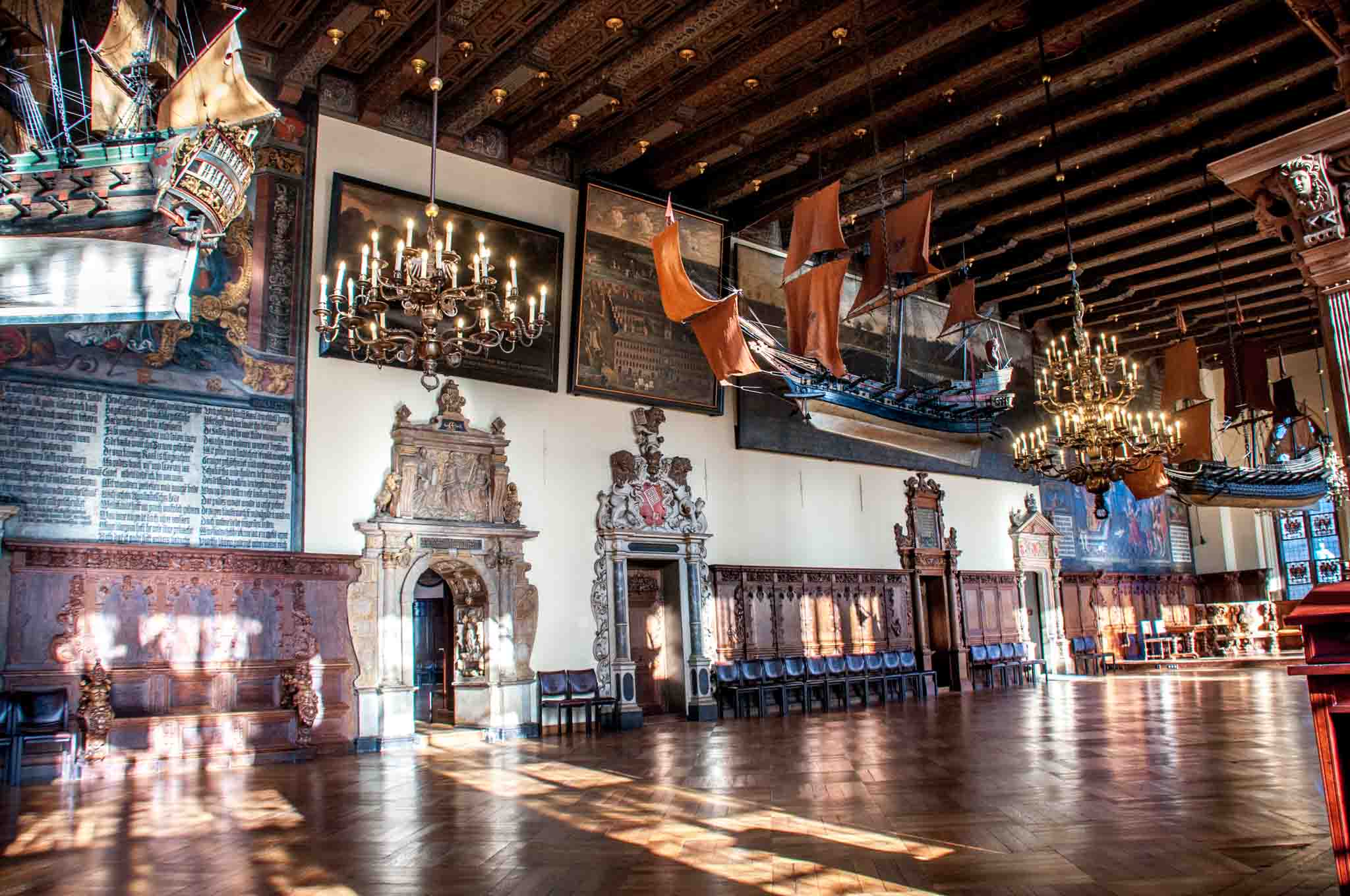 The elaborately-decorated Upper Hall of the Town Hall in Bremen, Germany. Along with the Bremen Roland statue, it is a UNESCO World Heritage Site.