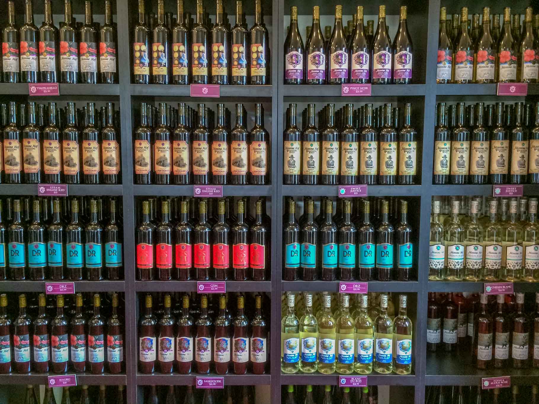 Messina Hof Winery has lots of varietals for sale on the Grapevine wine trail