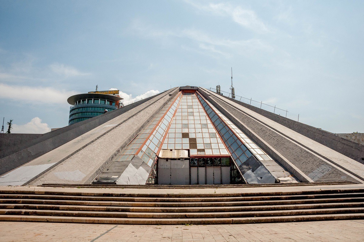 One of the most interesting (and unique) things to do in Tirana is to walk up the side of the Enver Hoxha Pyramid.