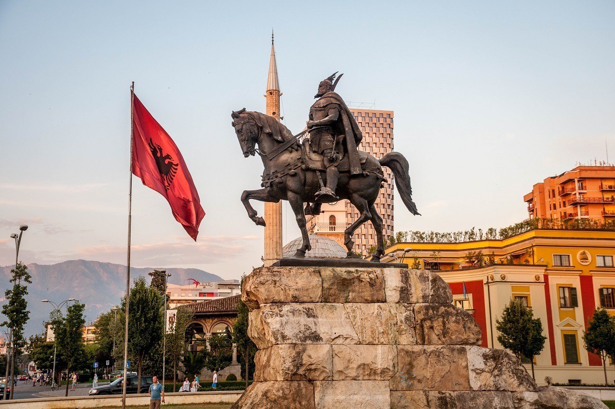 The Skanderbeg Monument in Skanderbeg Square