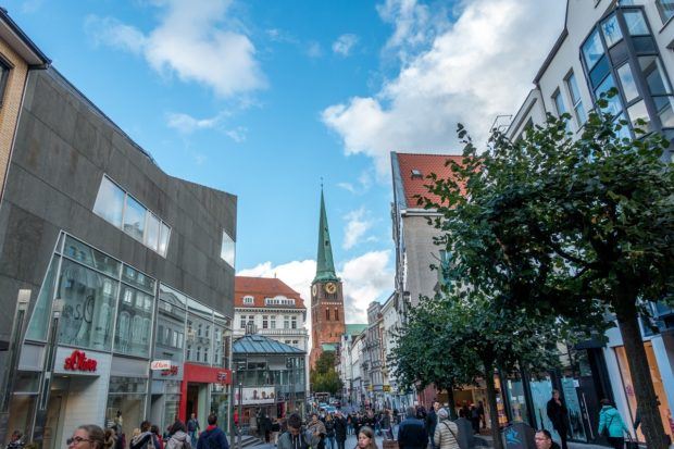 Breitestrasse, a main pedestrian shopping street in Lubeck, Germany