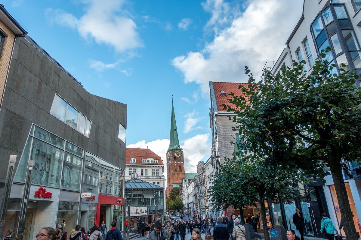 Breitestrasse, a main pedestrian shopping street in Lubeck, Germany