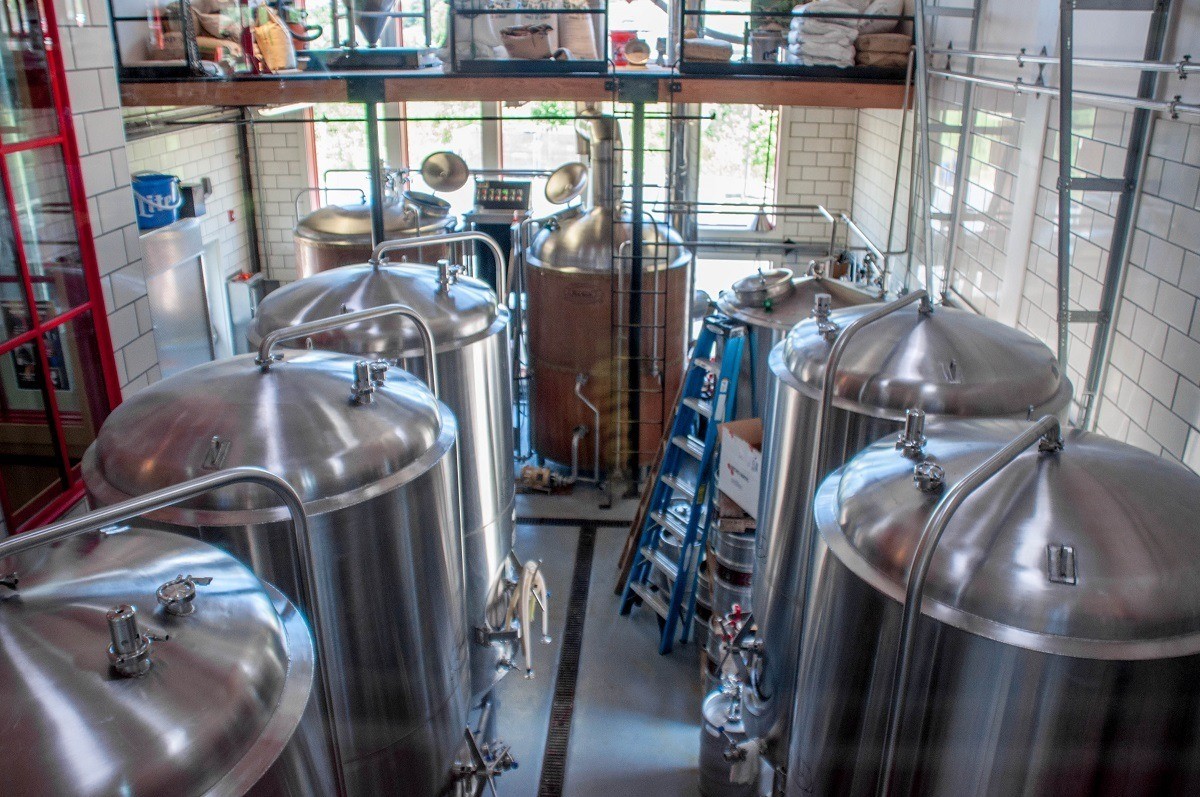 The tanks at a craft brewery