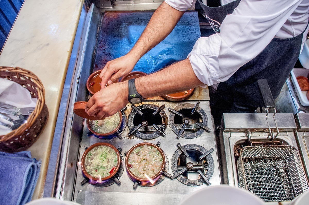 Open kitchens are an important symbol of quality in tapas bars in Madrid, Spain