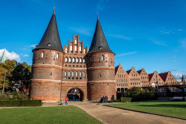 The Holsten gate, built in Hanseatic times, now welcomes visitors to Lubeck, Germany