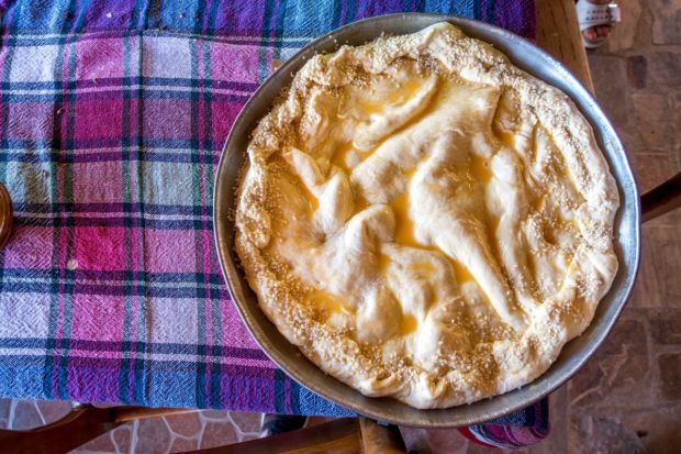 Learning how to make the Macedonian "Nationalistic" Pie at Risto's B&B in Lake Ohrid.