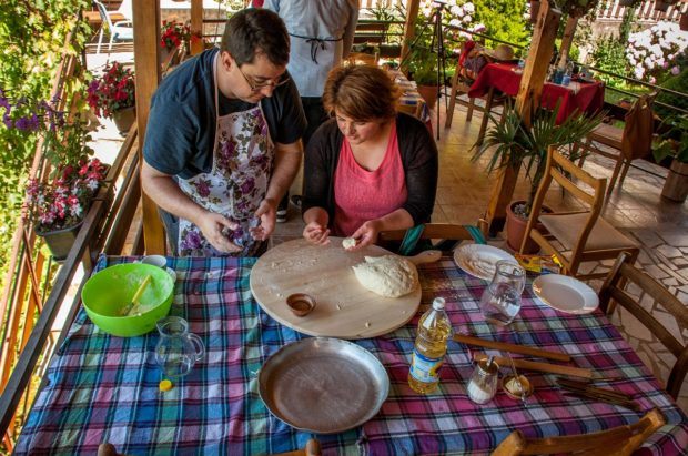 Anita of Risto's Guest House teaching us Macedonian cooking.