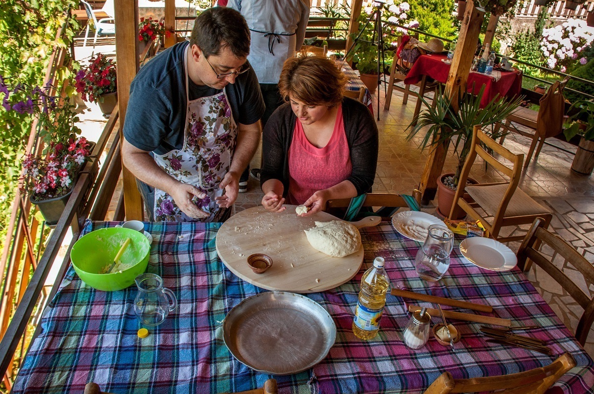 Anita of Risto's Guest House teaching us Macedonian cooking.