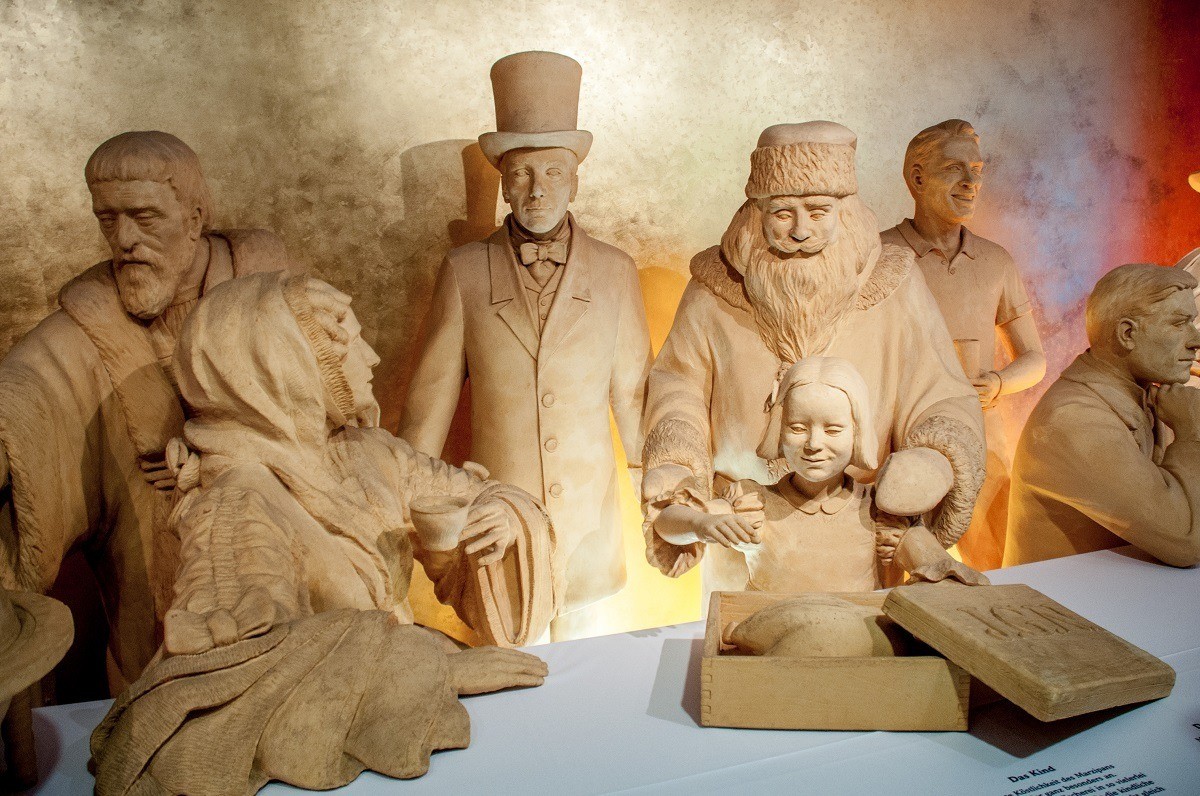 Life-sized marzipan statues (Santa included) are on display in the marzipan museum