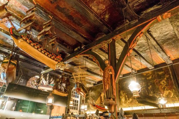 The Schiffergesellschaft restaurant in Lubeck, Germany, is decorating with items related to sailing