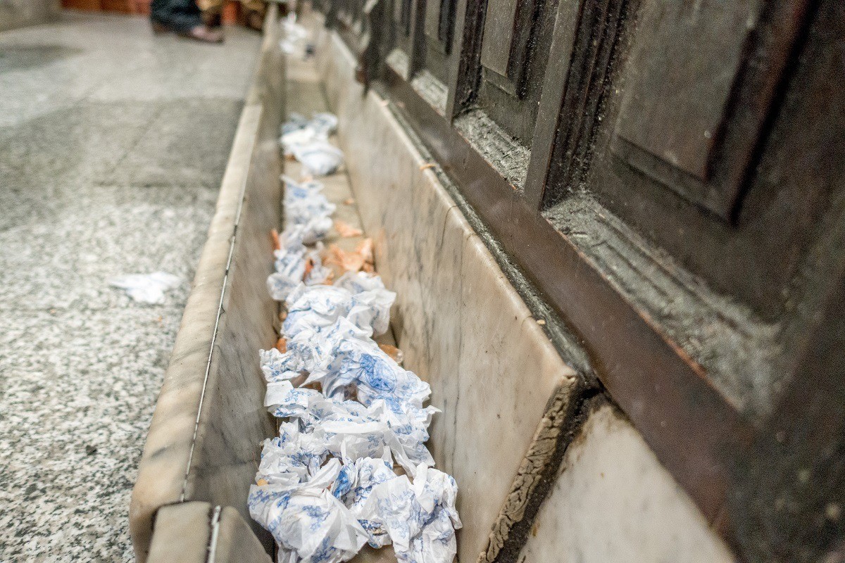 Trash on the floor of a tapas bar in Madrid, Spain, is a sign of good food