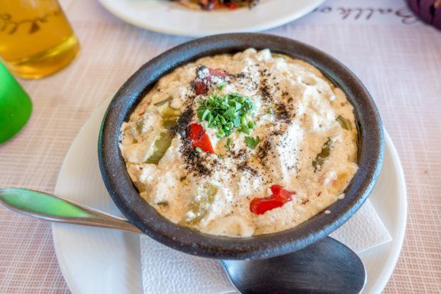 Fergese, a dip composed primarily of cheese and peppers, is a popular traditional Albanian food