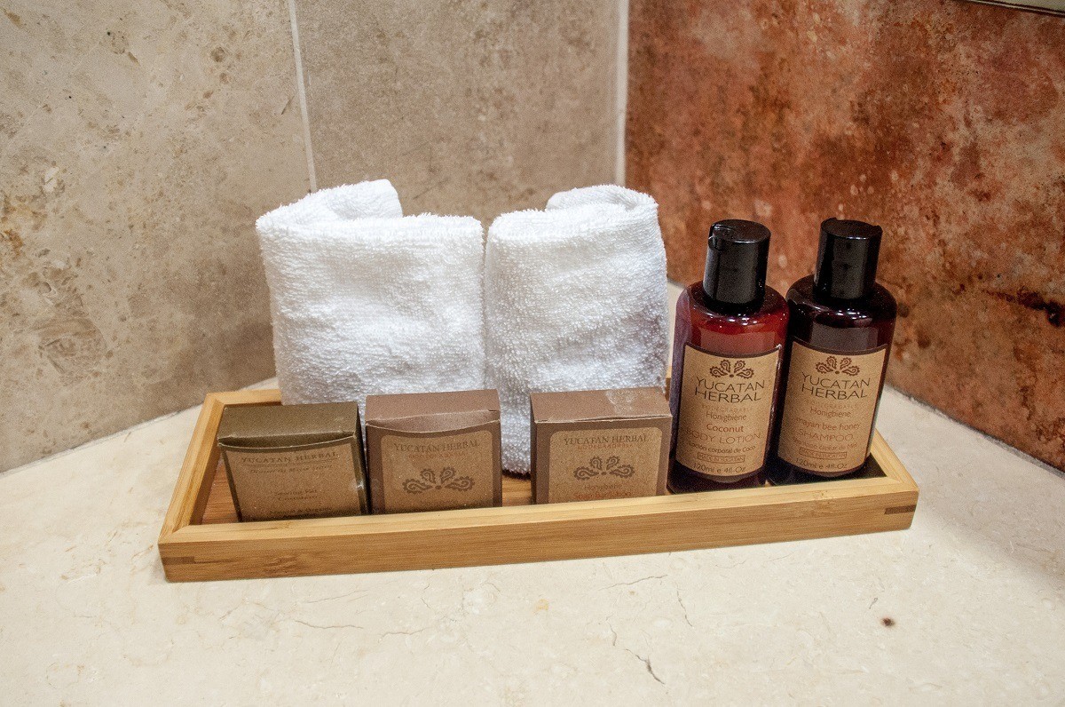 The bathroom amenities