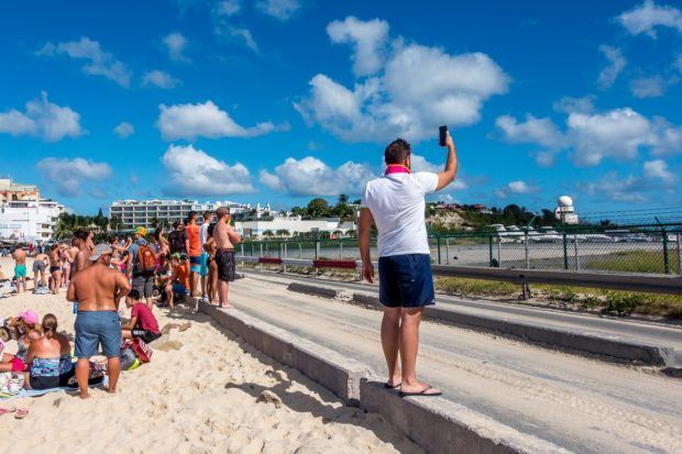 Maho Beach, the St Martin airplane beach, and the runway are very close together