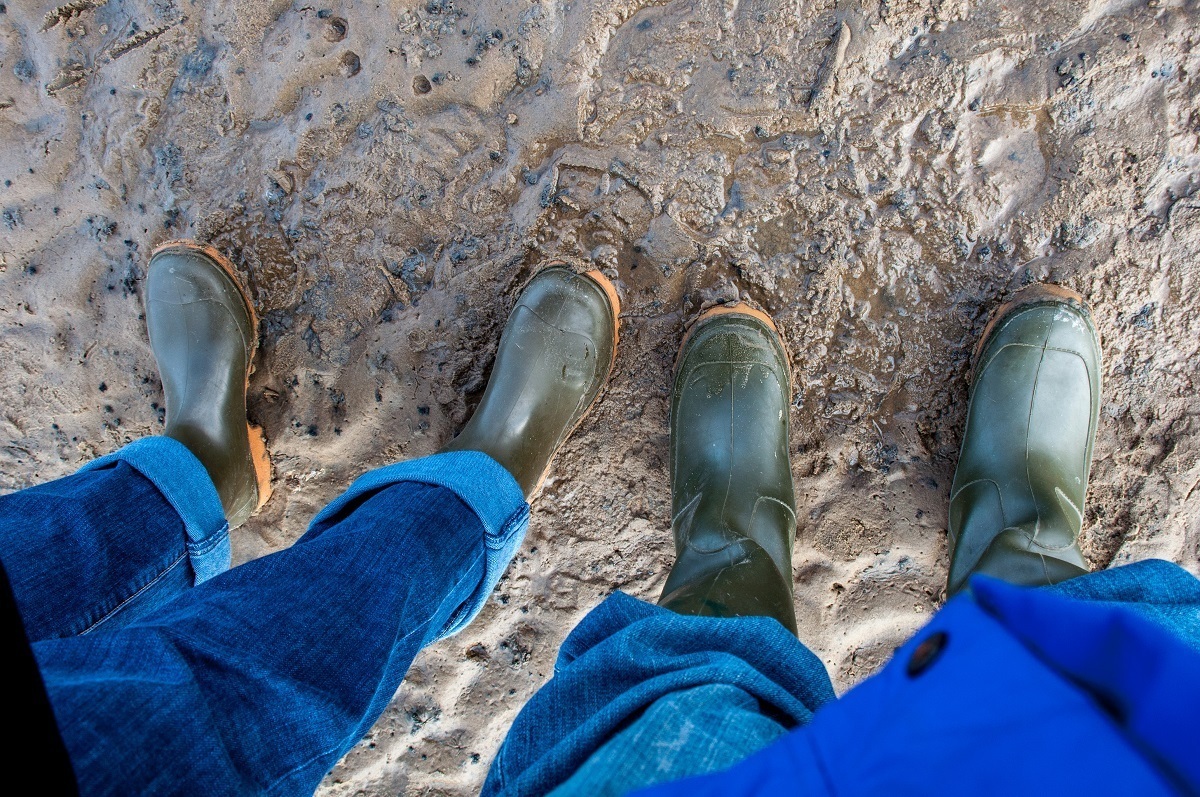 Mud boots are important gear for exploring the Wadden Sea salt flats.