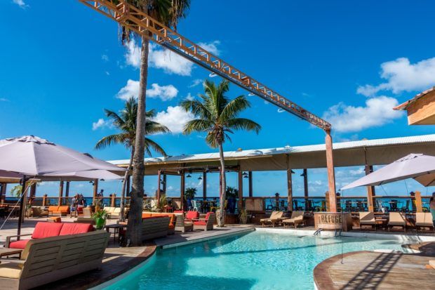Pool area at the Sunset Bar and Grill on Maho Beach St. Maarten