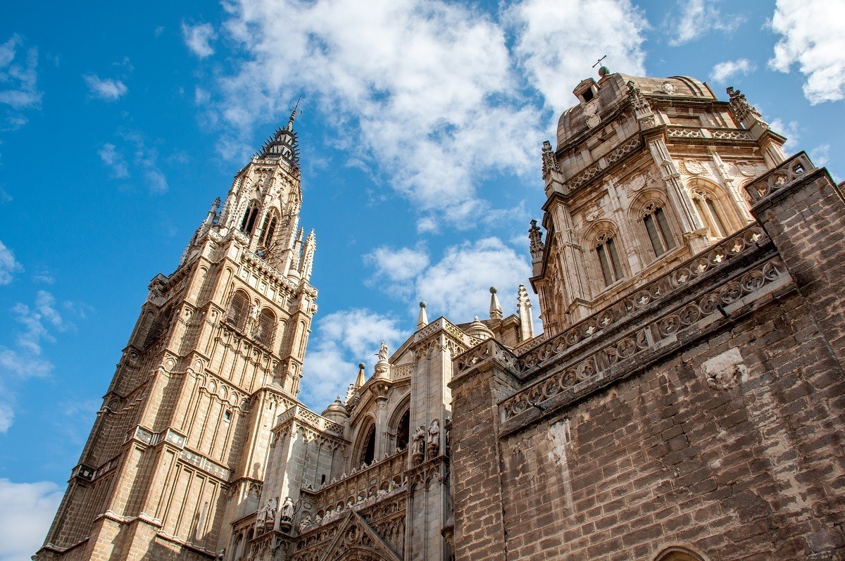 The exterior and tower of the beautiful cathedral, one of the top Toledo attractions