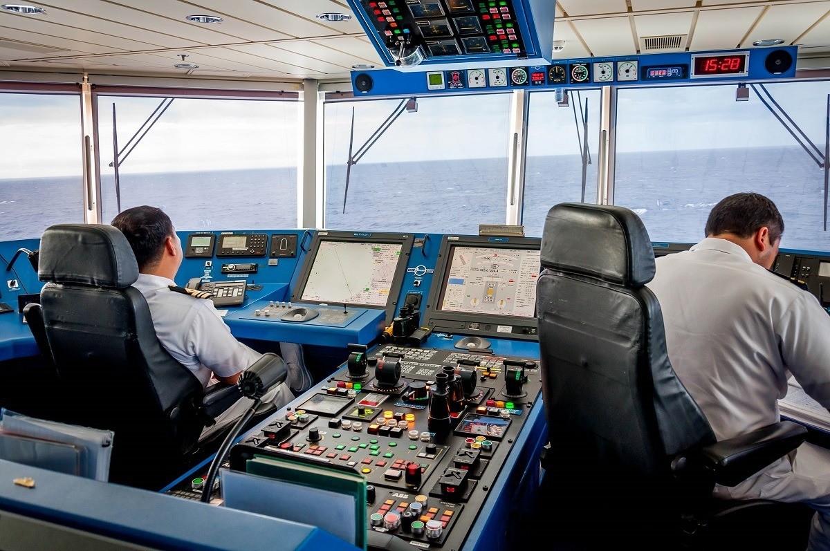 Two ships officer's on the bridge of the ship