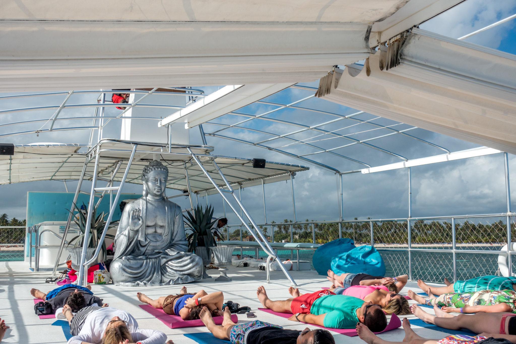 Yoga on a spa boat in the Caribbean Sea is one of the fun activities in Punta Cana