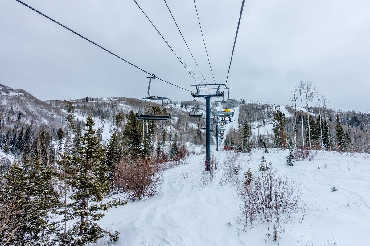 Catching the ski lift at the Steamboat Ski Resort